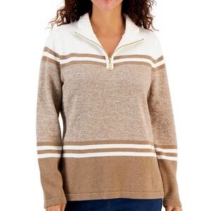 Caren Sport Tan and White V-Neck Sweater